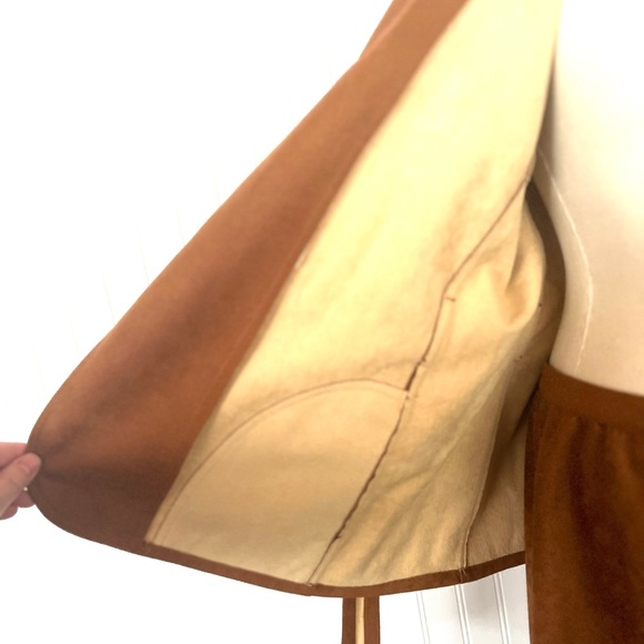 Vintage 70s Faux Suede Suit Matching Blazer and Midi Wrap Skirt Large Caramel - Picture 11 of 16
